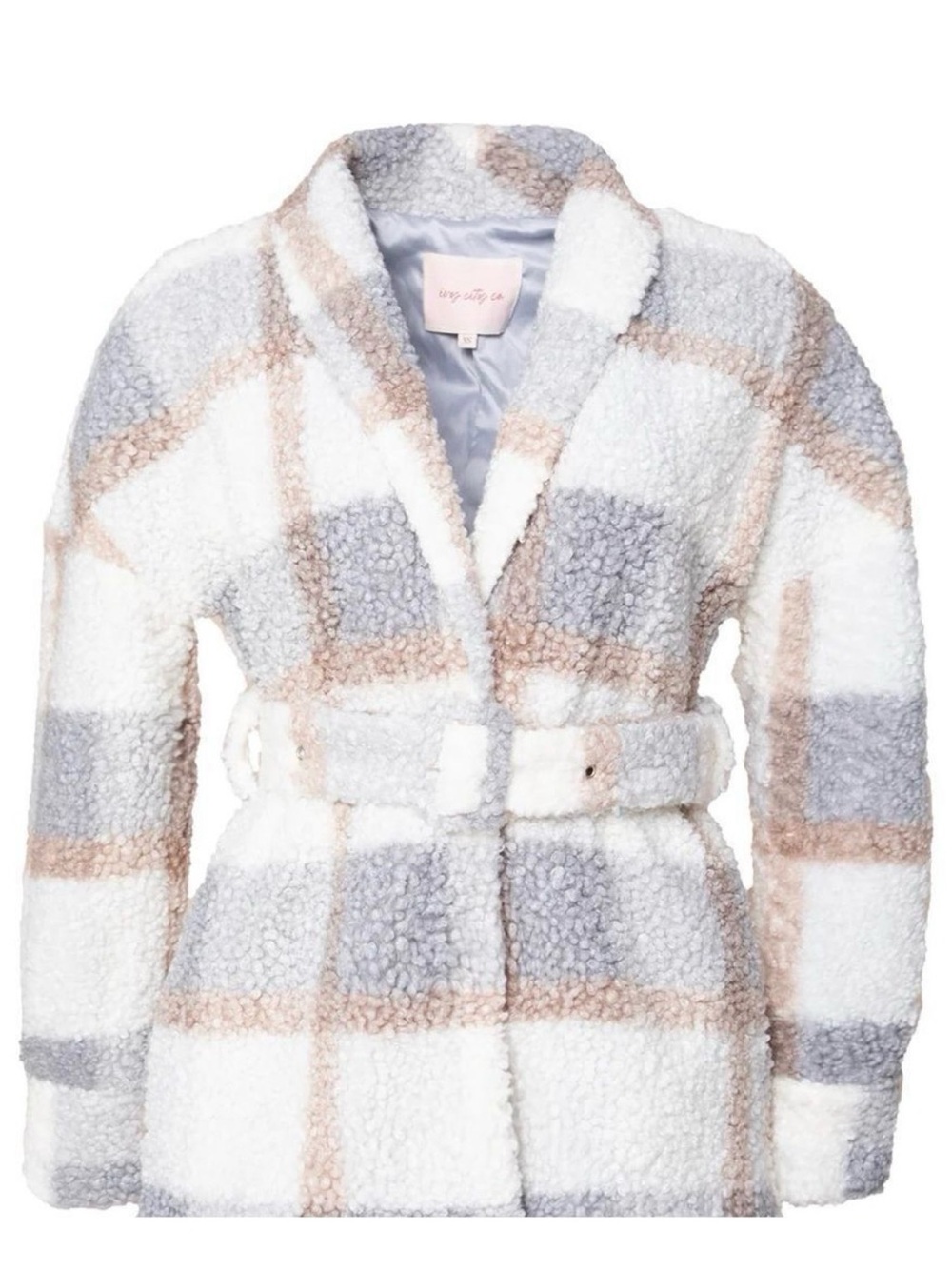 Ivy City Co Mini Stetson Coat Plush Plaid Sherpa Coat in Cream size 9-10 Girls